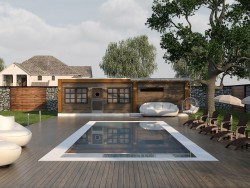 Sauna mit Schwimmbad im Garten