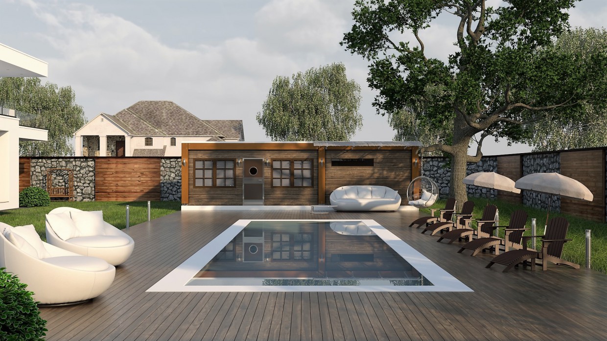 Sauna con piscina in cortile in 3d max vray 3.0 immagine