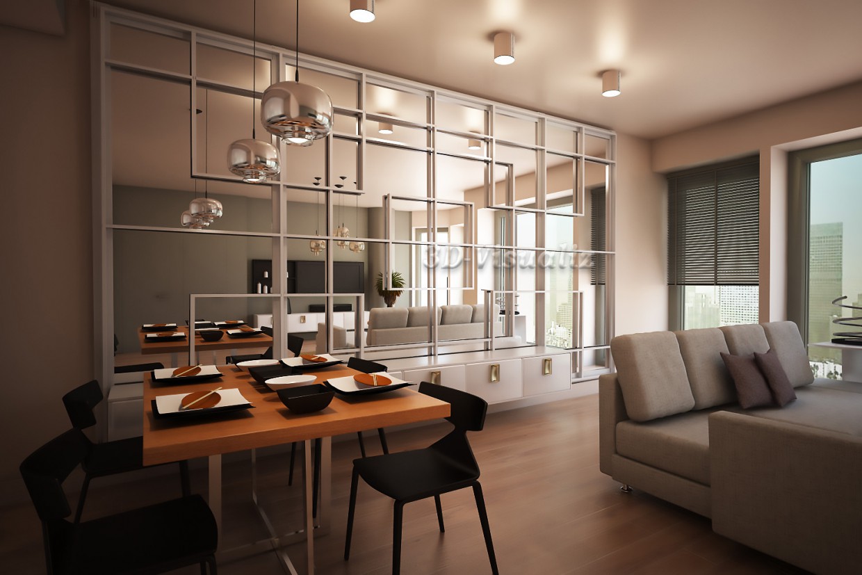 Living in a minimalist style in 3d max vray image