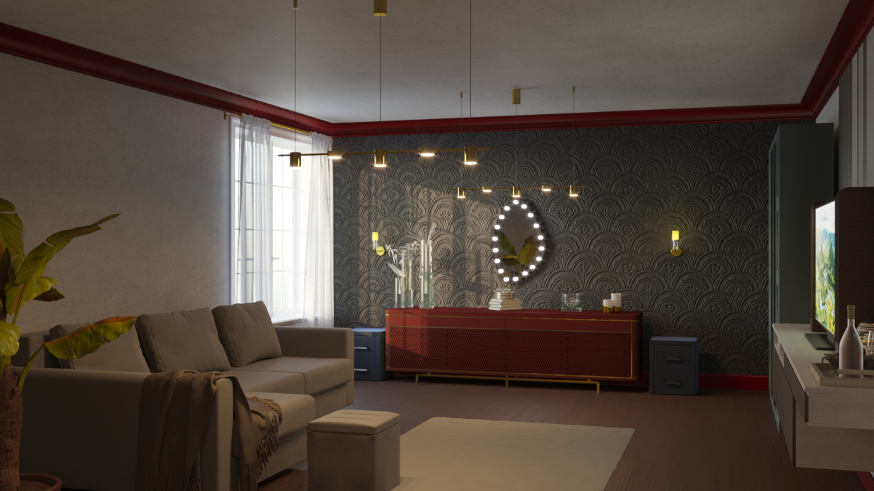 Гостиная на Corone в 3d max corona render изображение