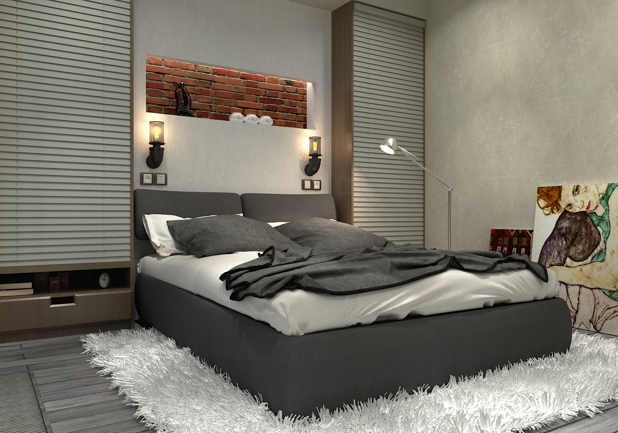 camera da letto in 3d max corona render immagine