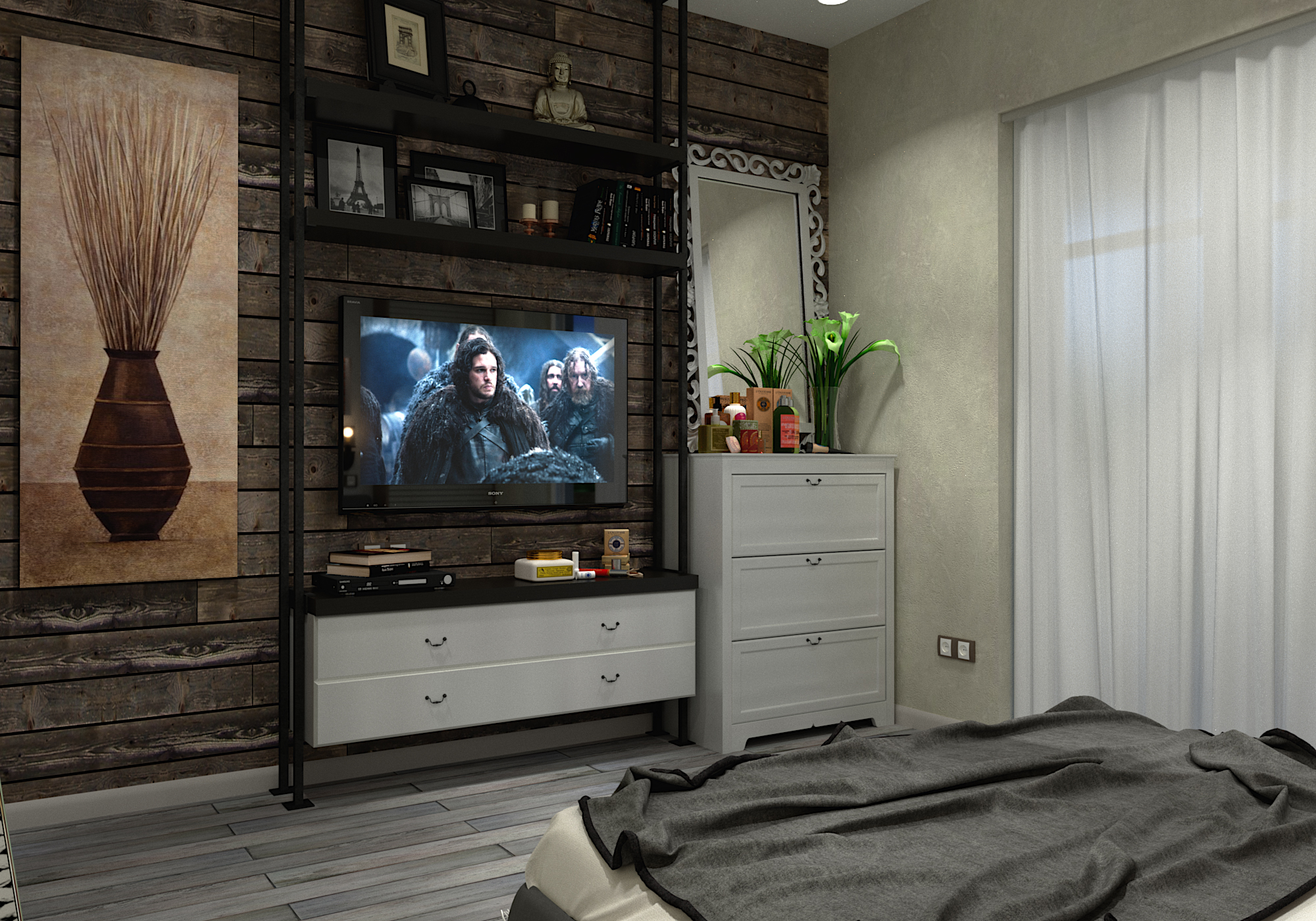 imagen de dormitorio en 3d max corona render