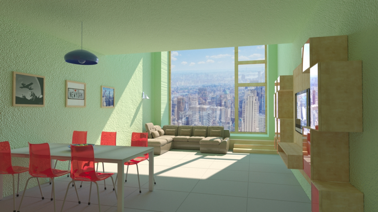 Interior of an apartment in New York in 3d max corona render image
