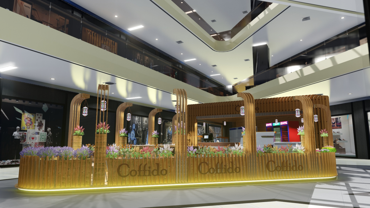 Apresentação do vídeo 3D da cafetaria Coffido no próximo centro comercial e de entretenimento. (Víde em Cinema 4d Other imagem
