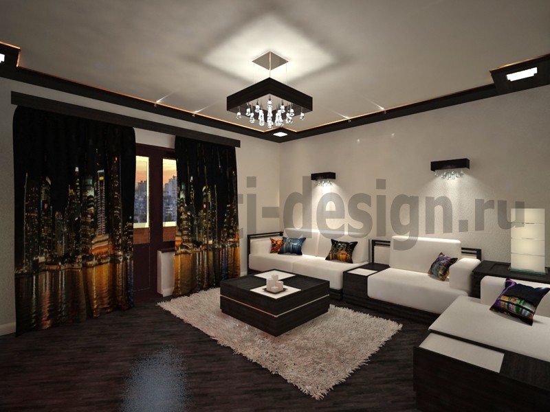 Living room with photo curtains in 3d max vray image