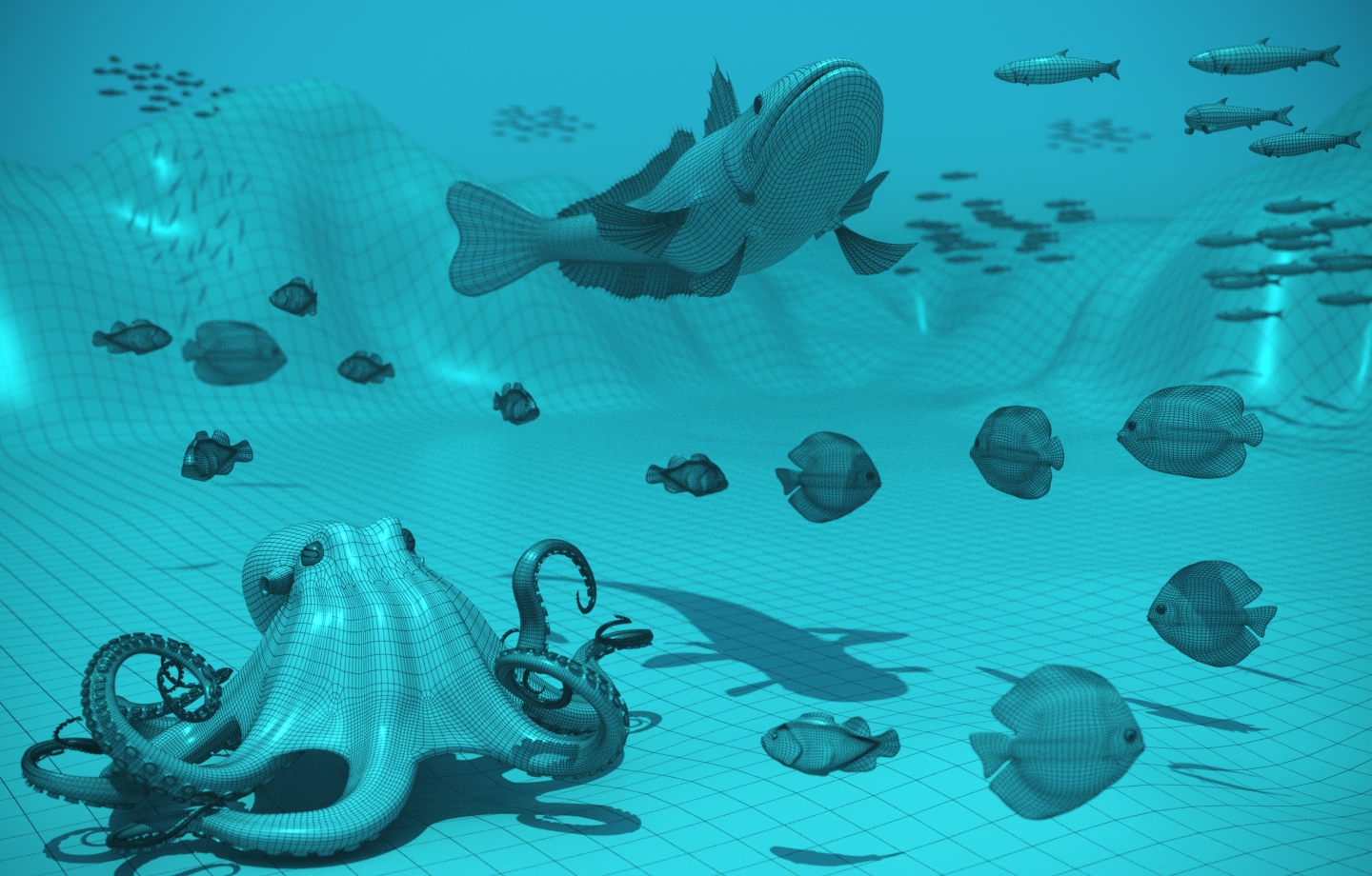 imagen de mundo submarino en 3d max corona render