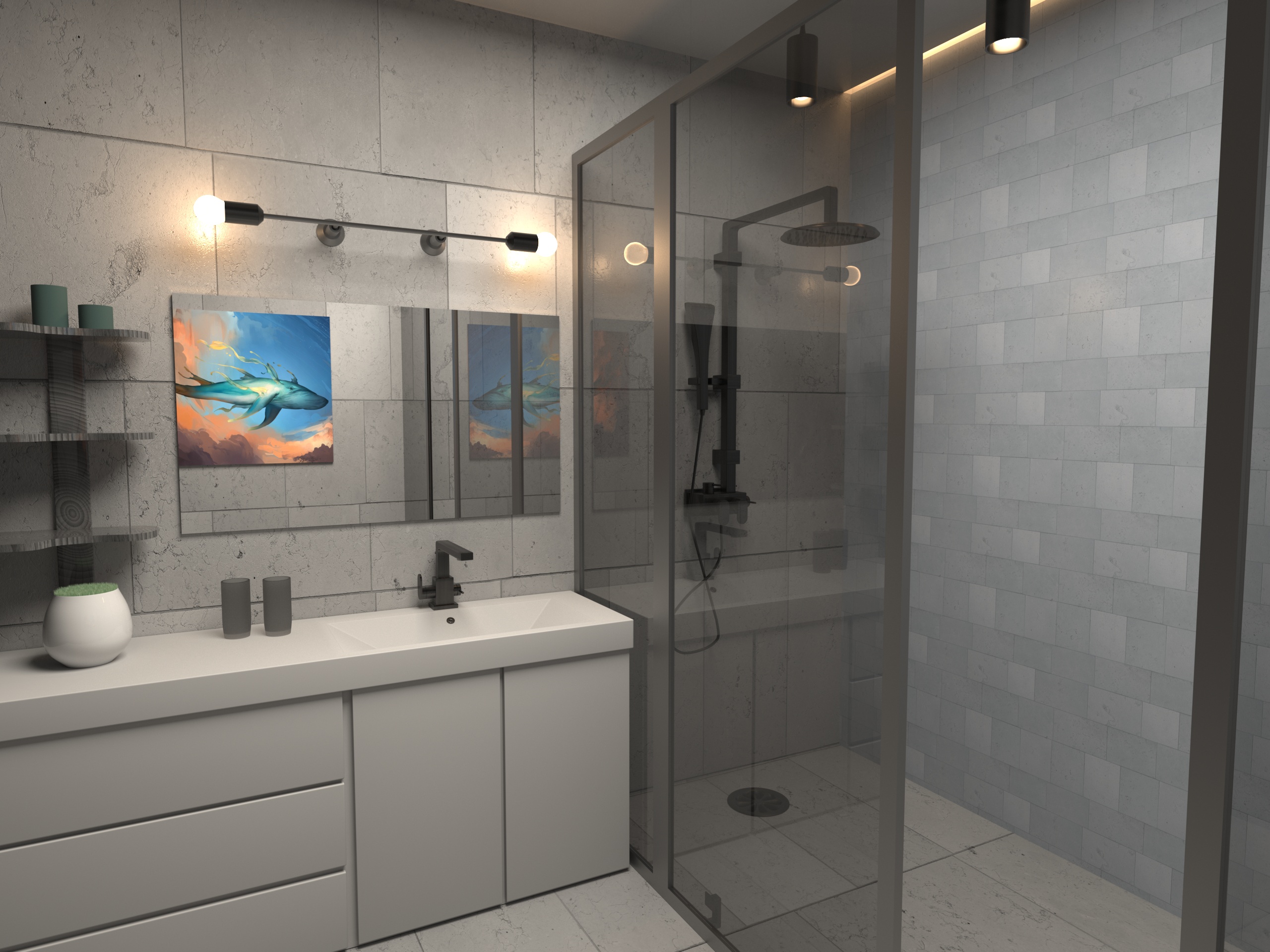 बाथरूम 3d max corona render में प्रस्तुत छवि