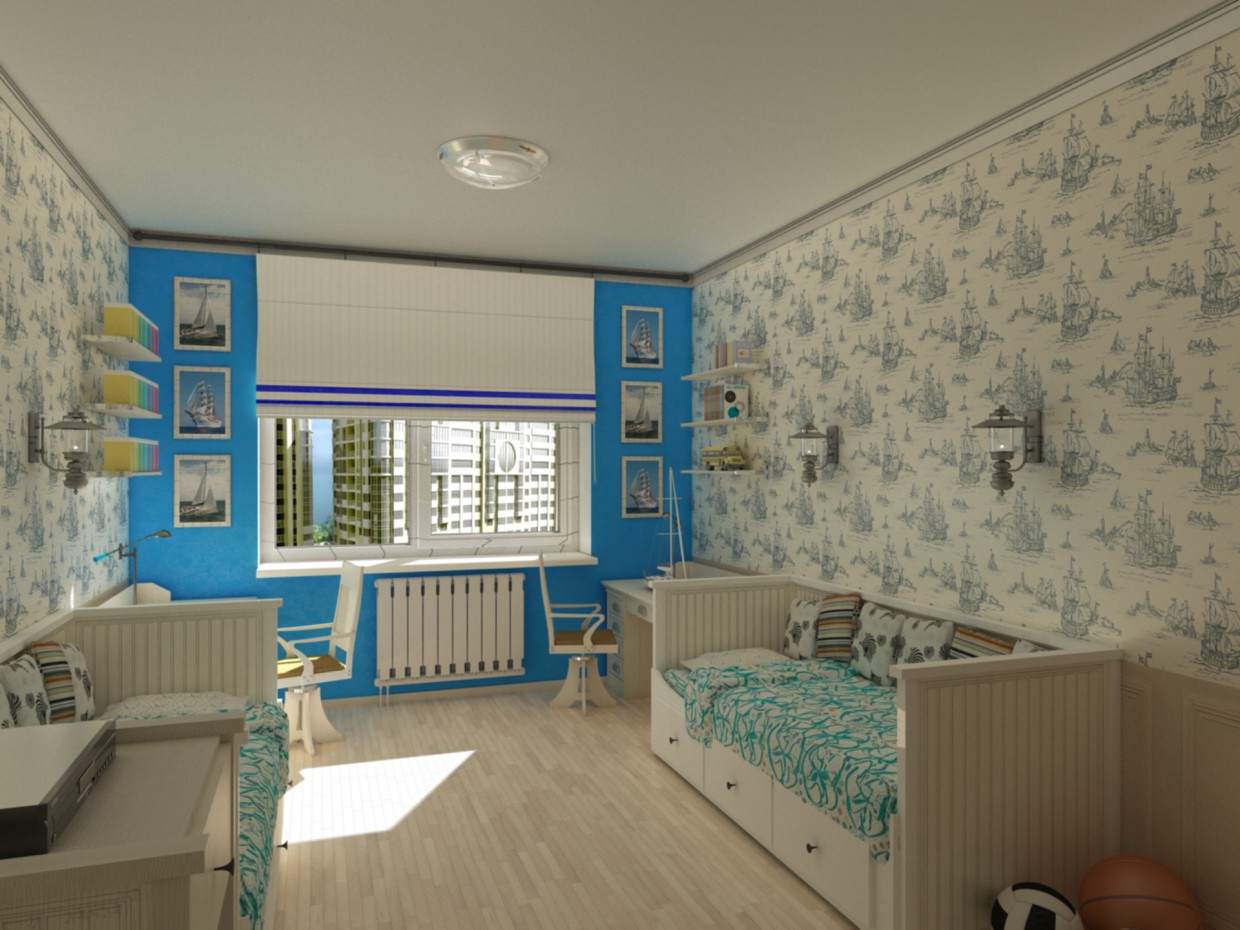 Una selección de muebles para la habitación para dos niños imagen de Una selección de muebles para la habitación para dos niños en 3d max vray