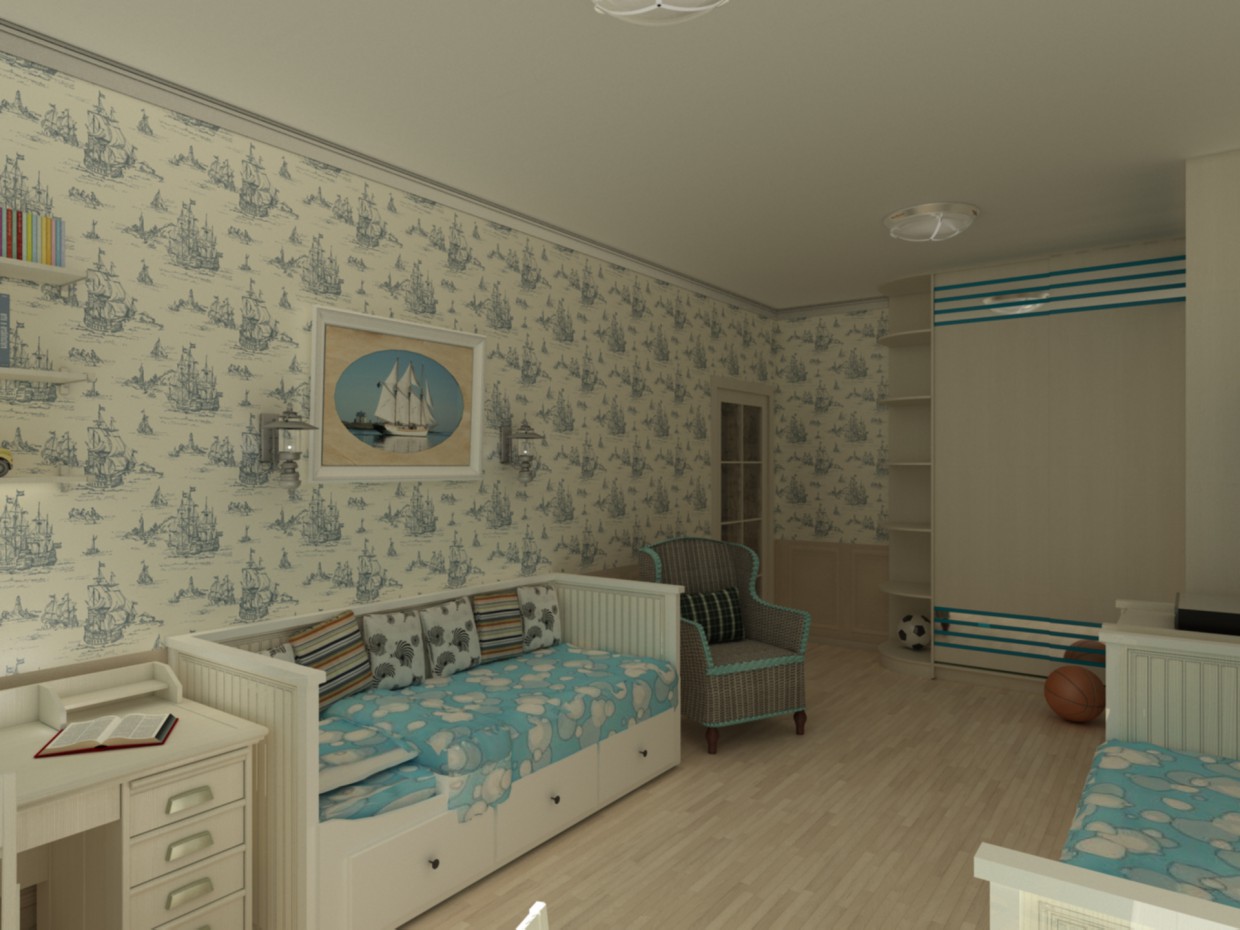 Una selección de muebles para la habitación para dos niños imagen de Una selección de muebles para la habitación para dos niños en 3d max vray
