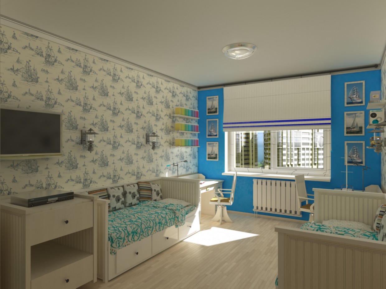 Una selección de muebles para la habitación para dos niños imagen de Una selección de muebles para la habitación para dos niños en 3d max vray