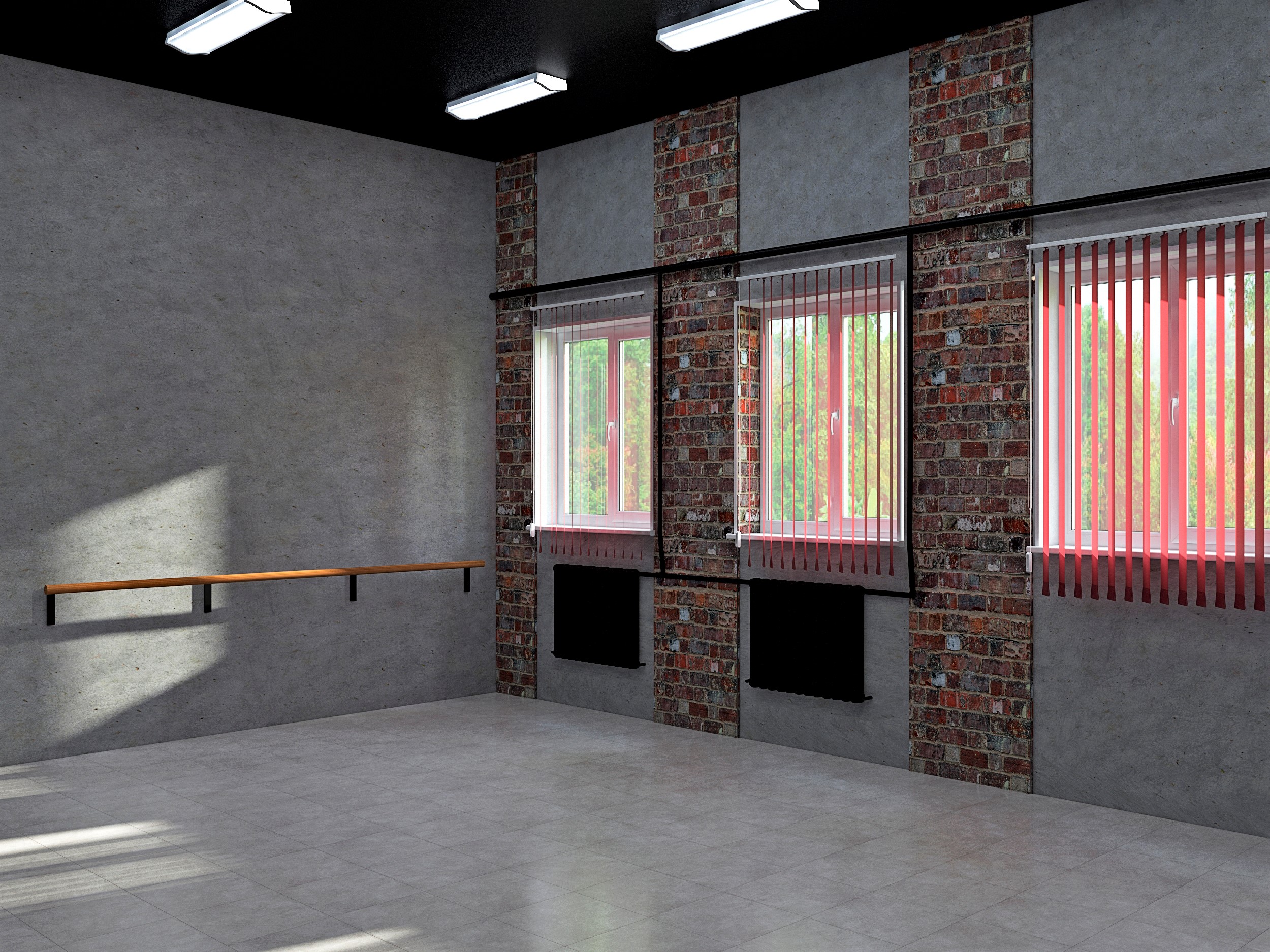 Moskova bölgesindeki bir ortaokulda bir dans salonunun tasarım projesi in 3d max vray 3.0 resim
