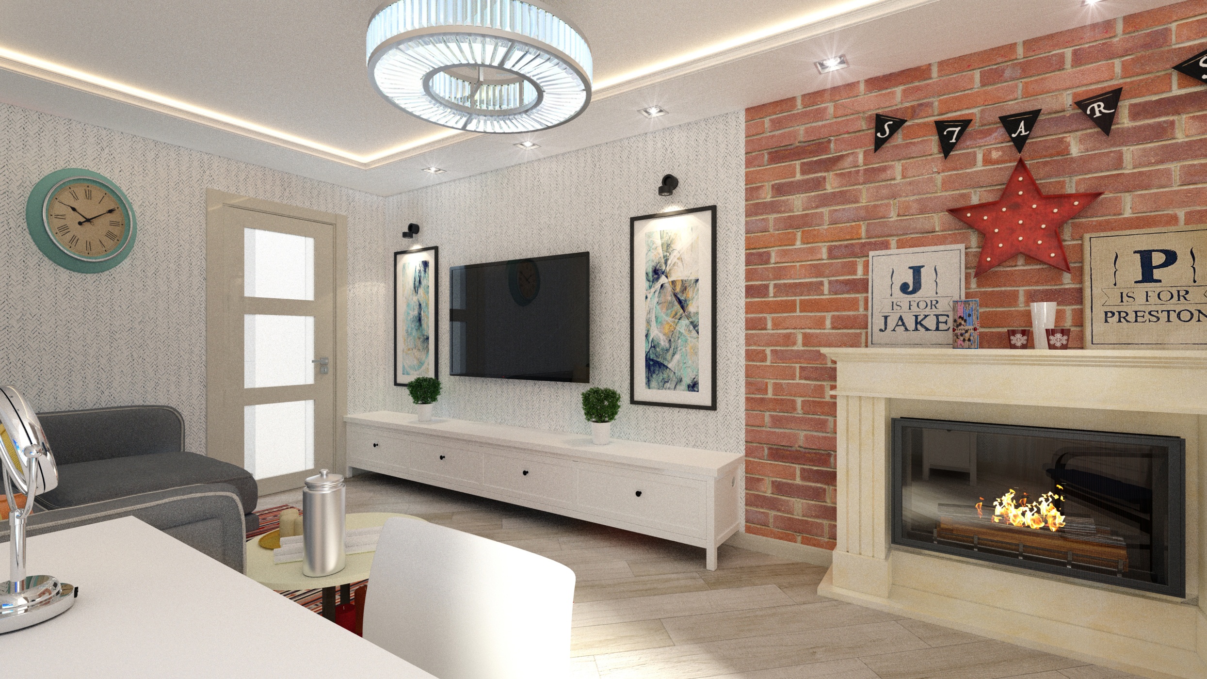 Living room with fireplace в 3d max vray 2.5 изображение