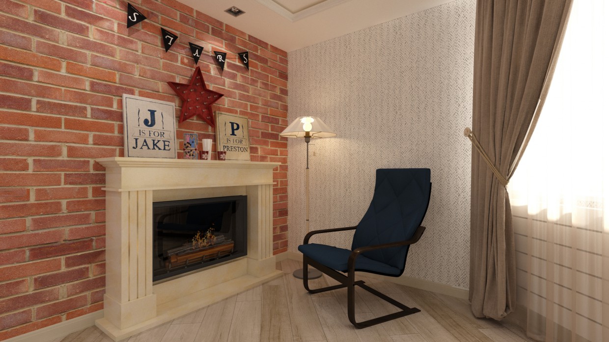Living room with fireplace в 3d max vray 2.5 изображение