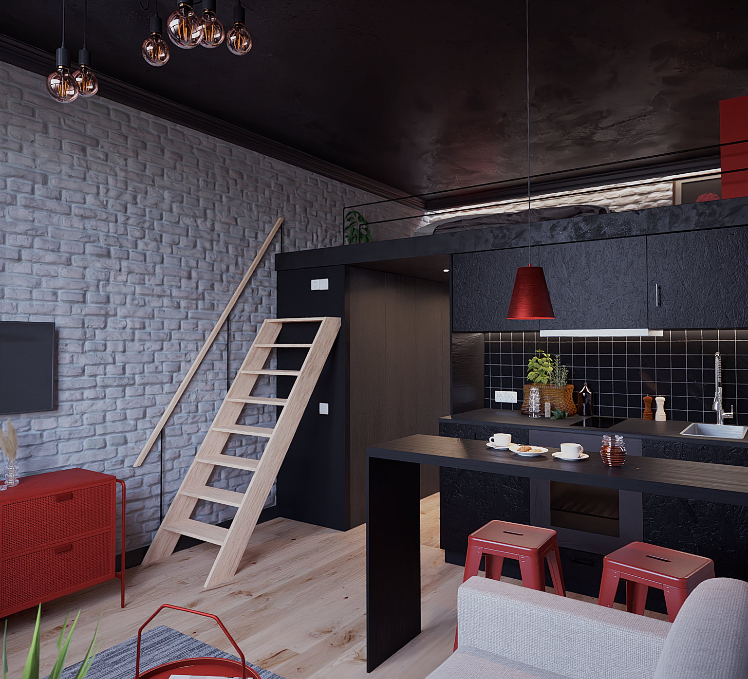 Monolocale Loft 18m in Blender cycles render immagine