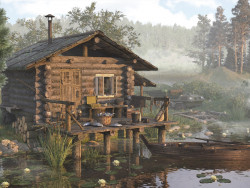 Рыбацкий домик на озере