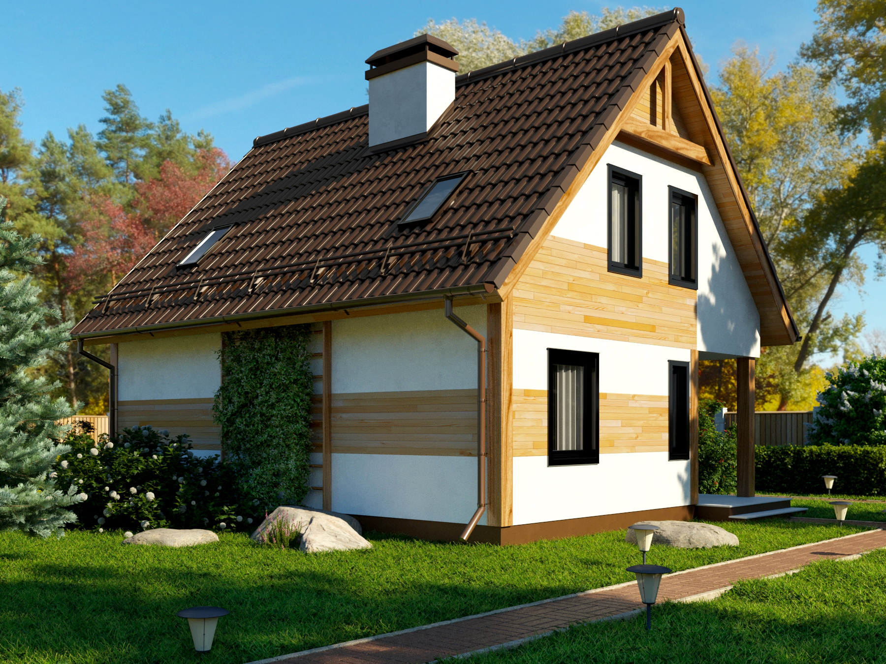 Visualization of the cottage by reference in 3d max corona render image