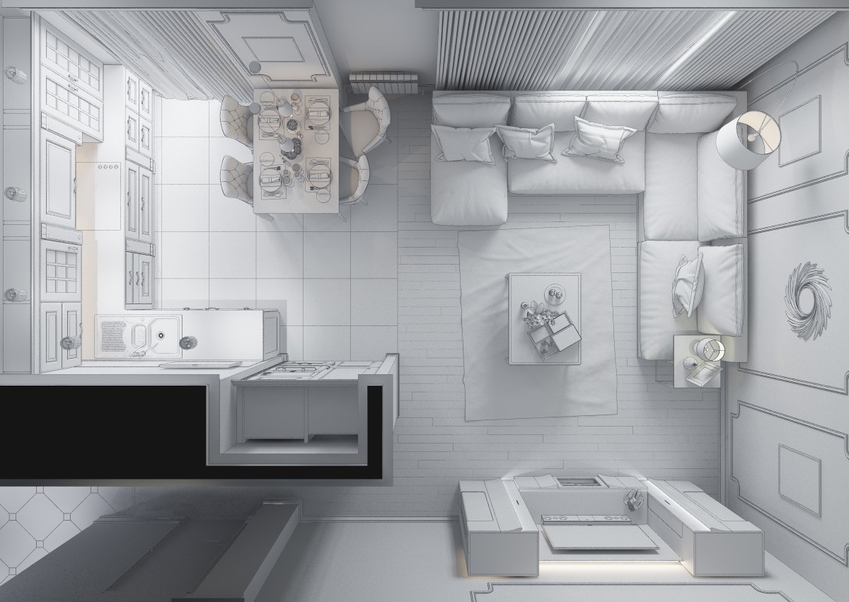 Cocina y living comedor imagen de Cocina y living comedor en 3d max vray