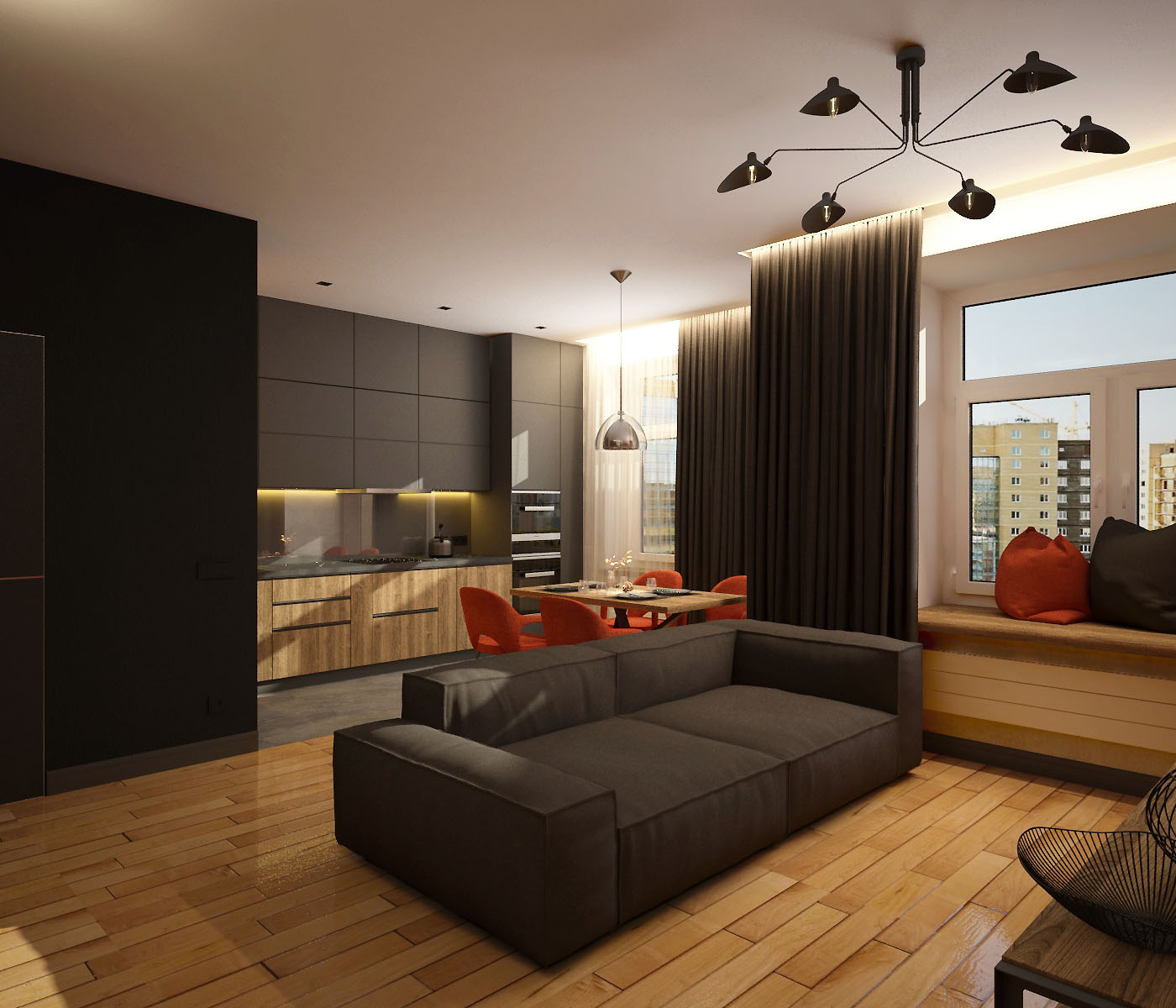 Appartement loft avec des éléments de minimalisme, Tcheliabinsk dans 3d max vray 3.0 image