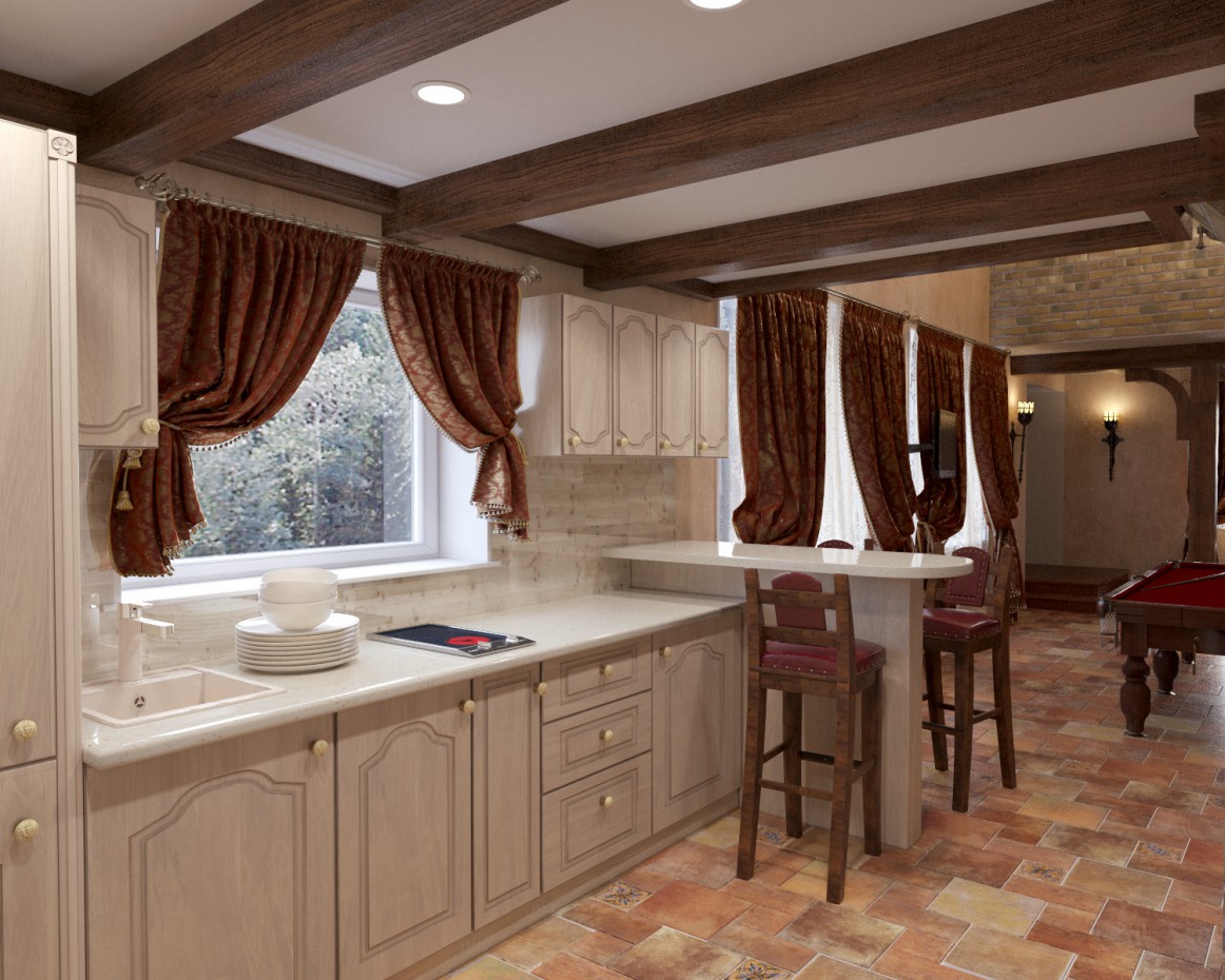 रसोई कमरे 1 3d max corona render में प्रस्तुत छवि