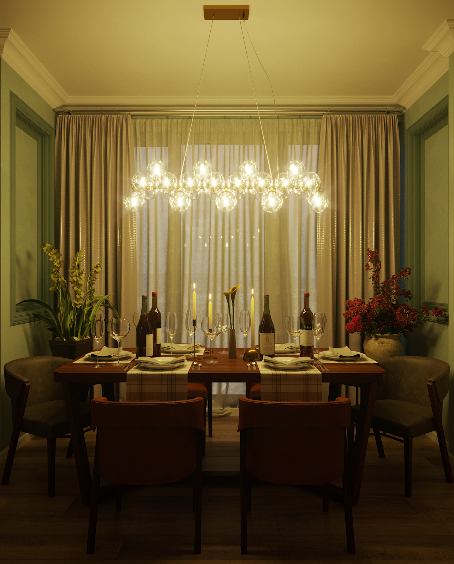 3D-візуалізація вітальня з кухнею в 3d max corona render зображення