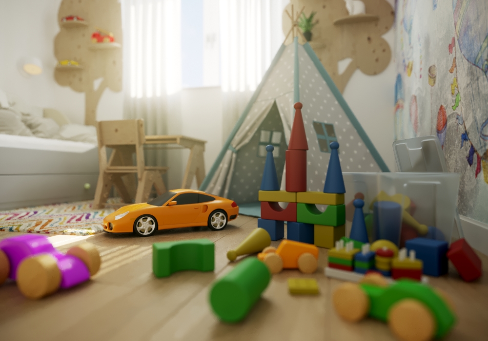 Visualização de um quarto de criança em 3d max corona render imagem