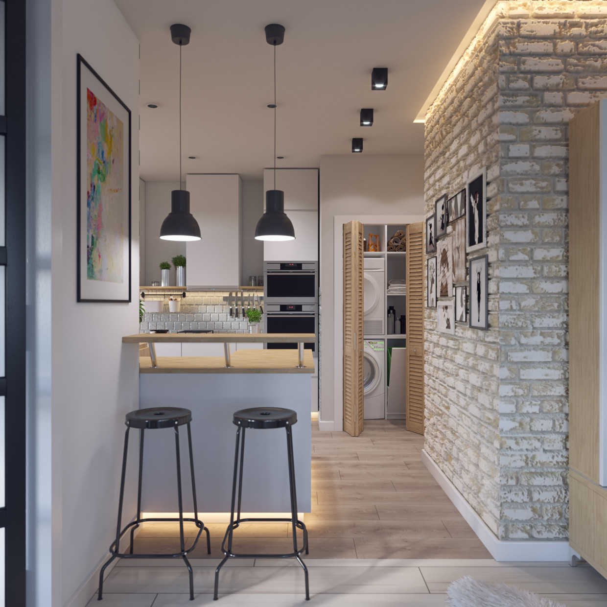 Visualizar o cozinha-estúdio com móveis da IKEA em 3d max corona render imagem