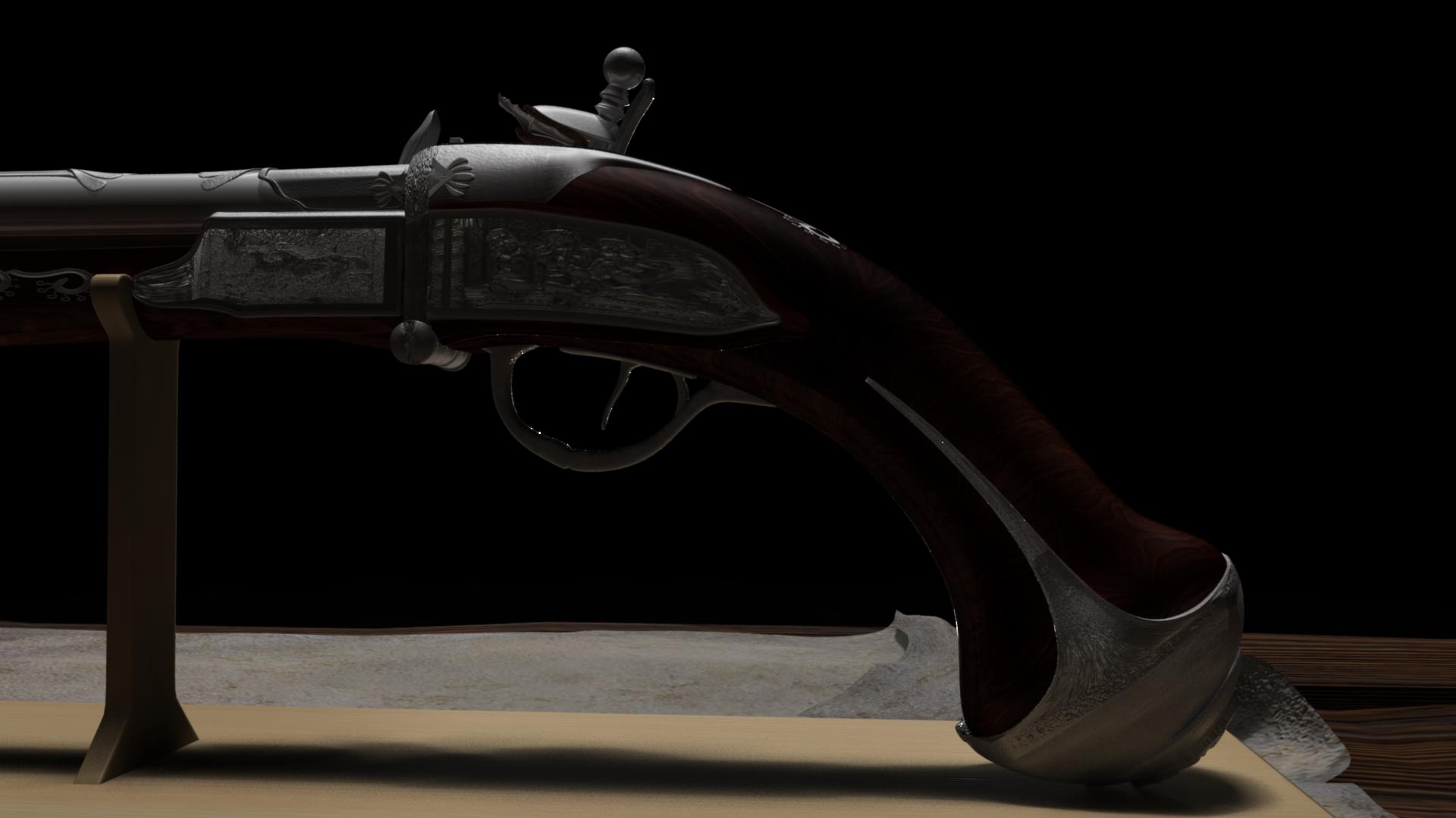 Pistola de culatra do século XVIII em Maya mental ray imagem