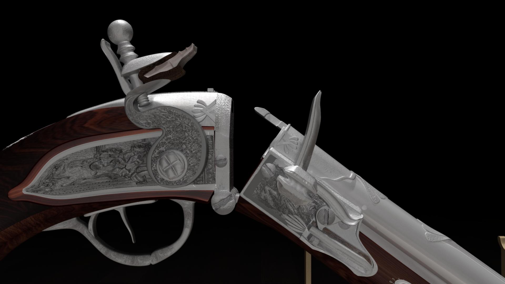 Pistola de culatra do século XVIII em Maya mental ray imagem