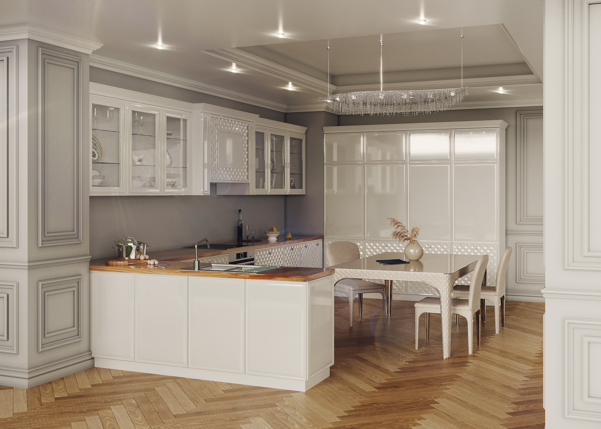 Классическая кухня в 3d max corona render изображение