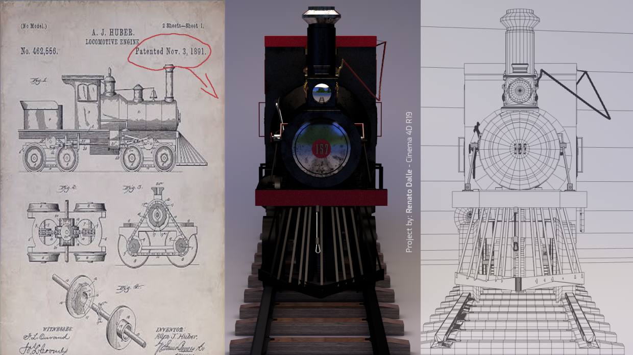 locomotive à vapeur dans Cinema 4d maxwell render image