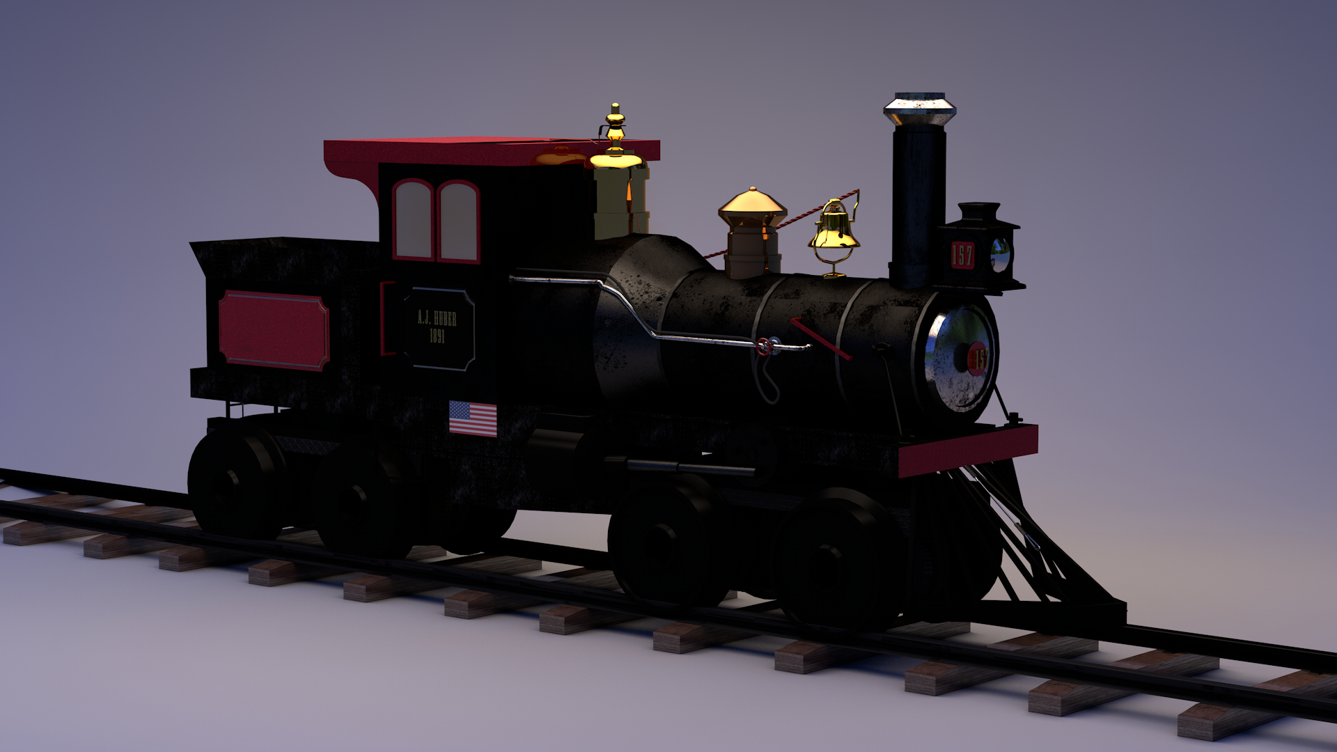 steam locomotive railway in Cinema 4d maxwell render image