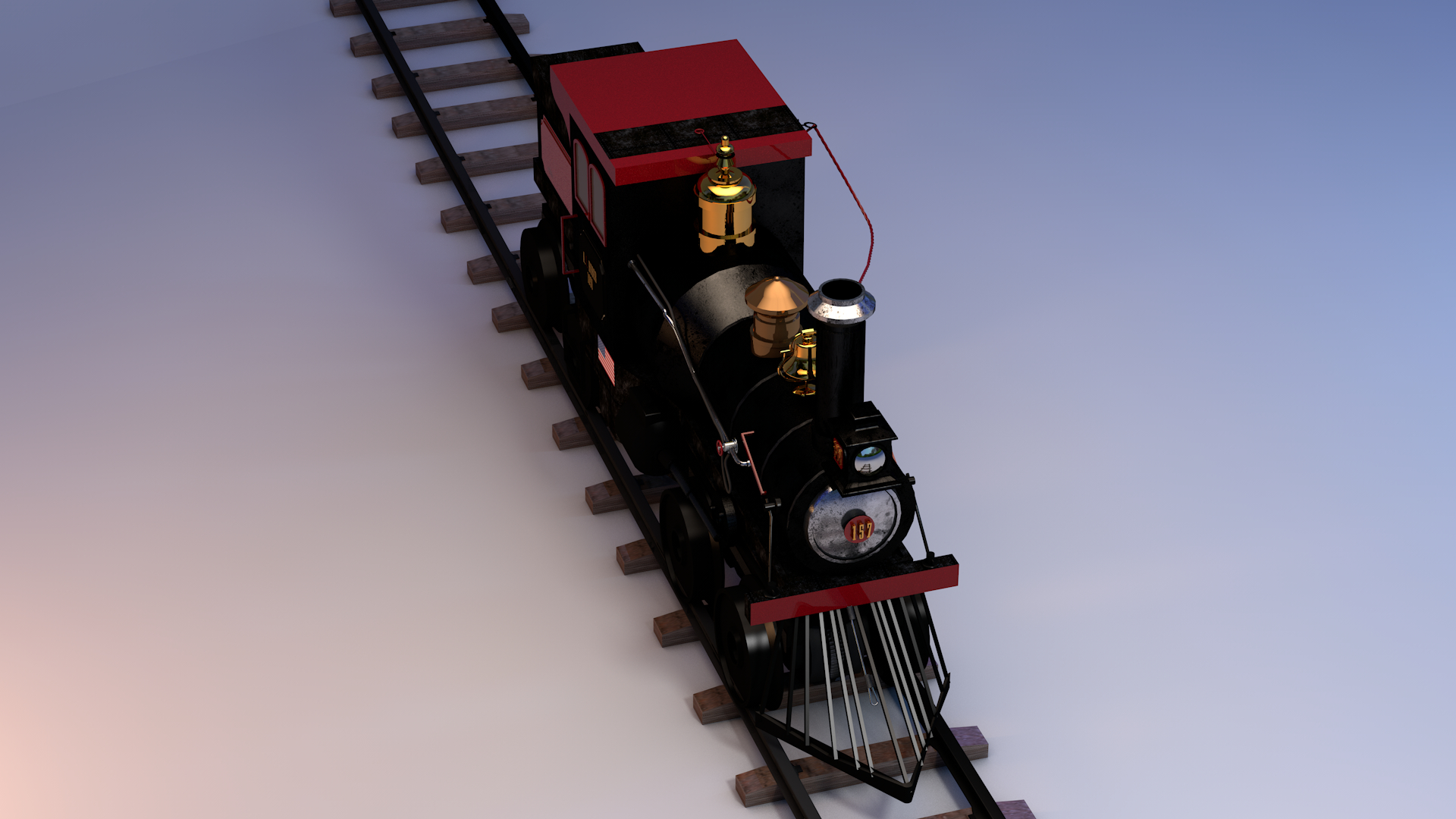 steam locomotive railway in Cinema 4d maxwell render image