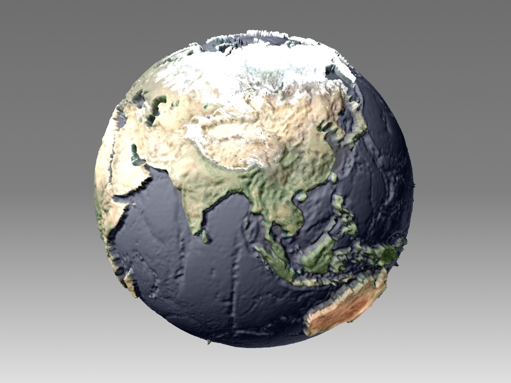 Mappamondo 3D in scala con rilievo topografico in 3d max mental ray immagine