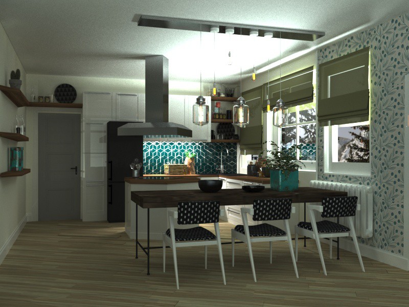Hall de entrada, cocina y sala de estar imagen de Hall de entrada, cocina y sala de estar en 3d max corona render