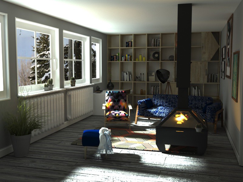 Hall de entrada, cocina y sala de estar imagen de Hall de entrada, cocina y sala de estar en 3d max corona render