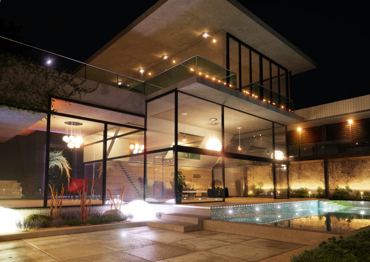 Exterior noite em 3d max corona render imagem