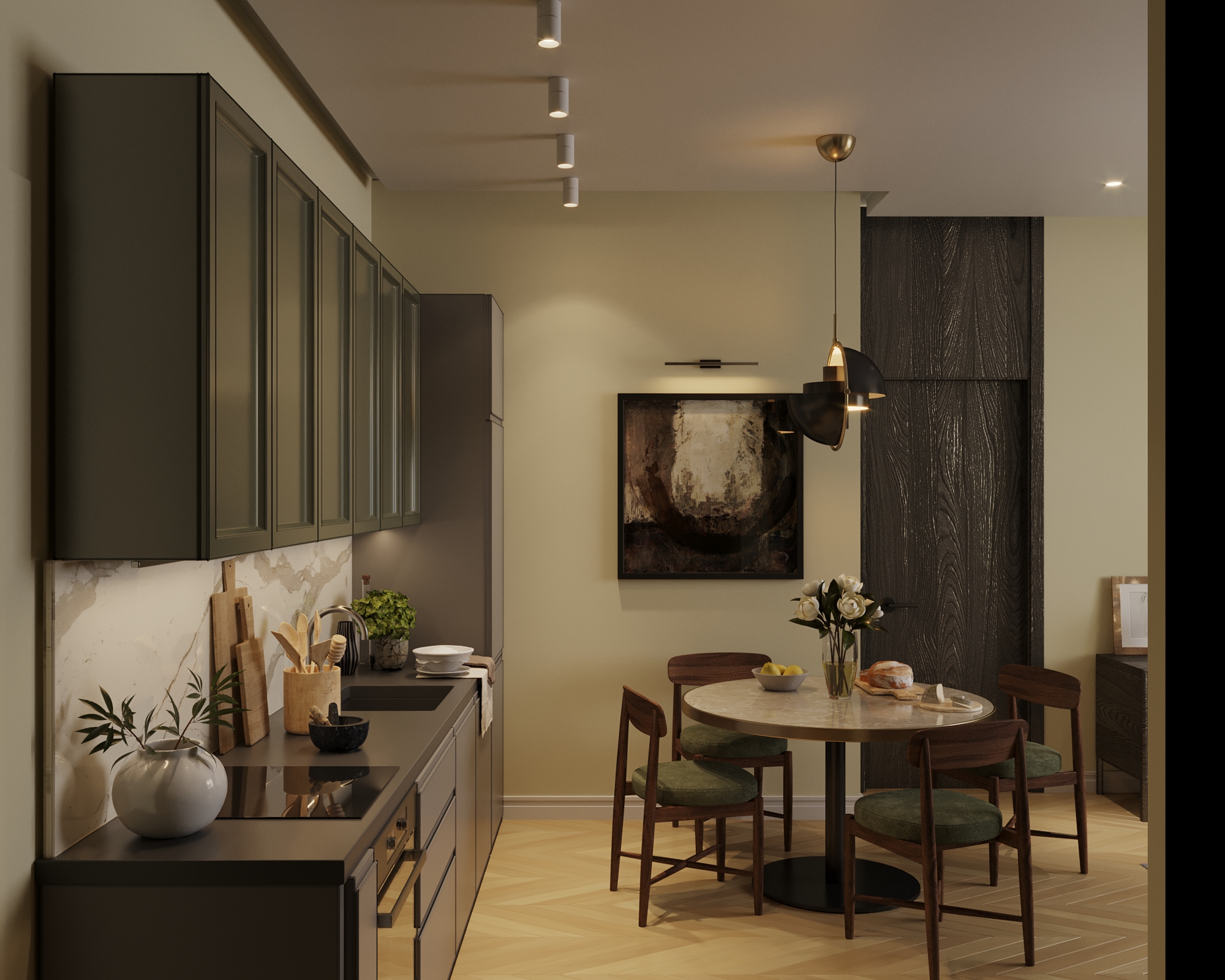 Kitchen hallway in 3d max corona render image