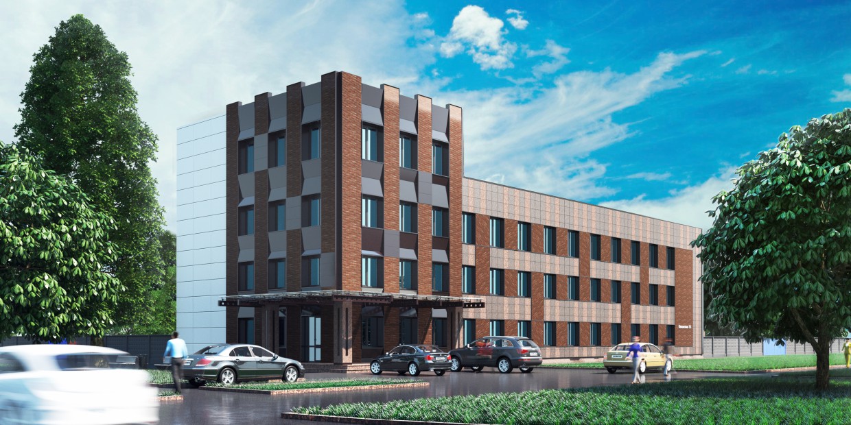Фасад офиса строительной фирмы в 3d max corona render изображение