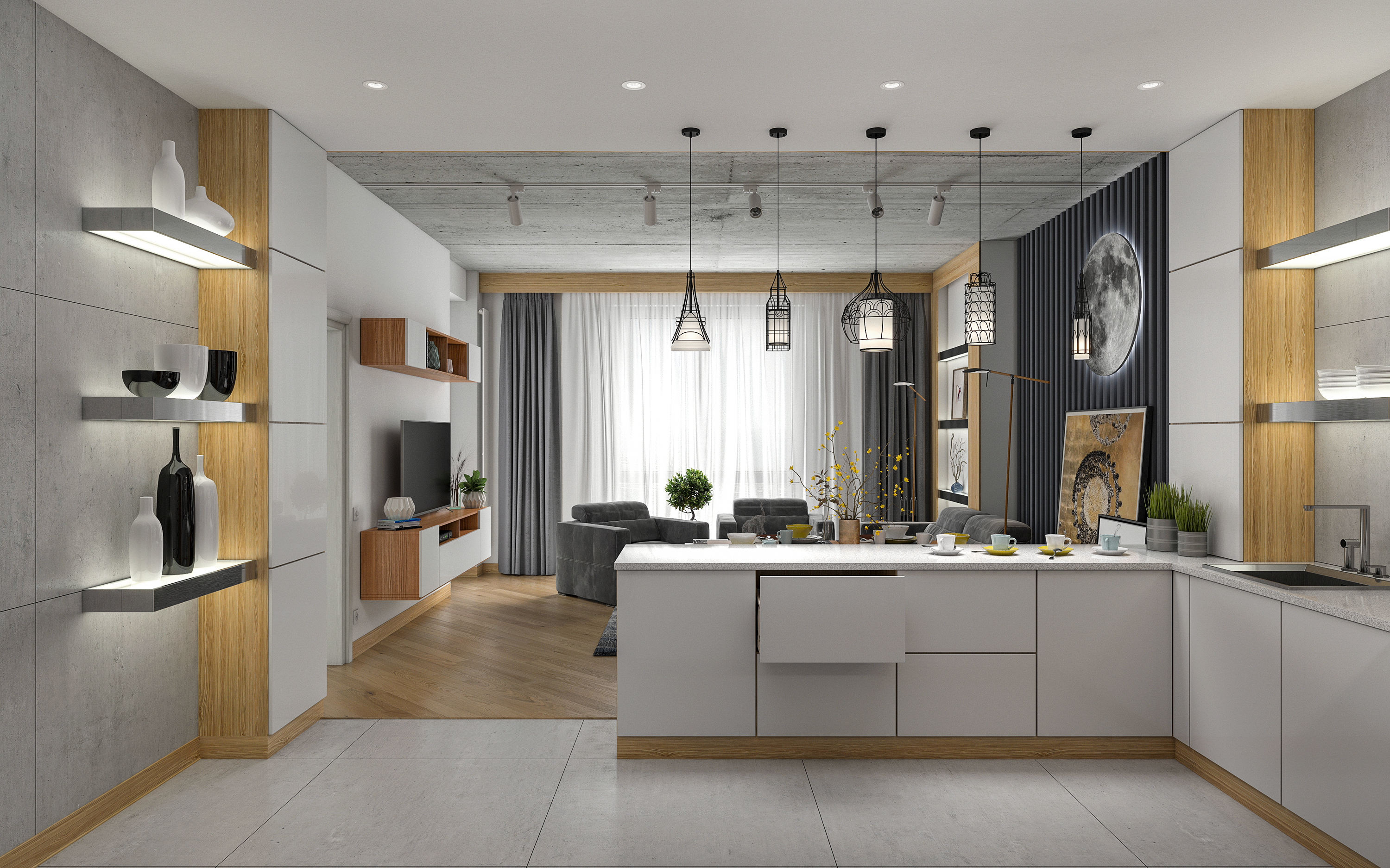 Ein-Zimmer-Wohnung S68 in 3d max corona render Bild