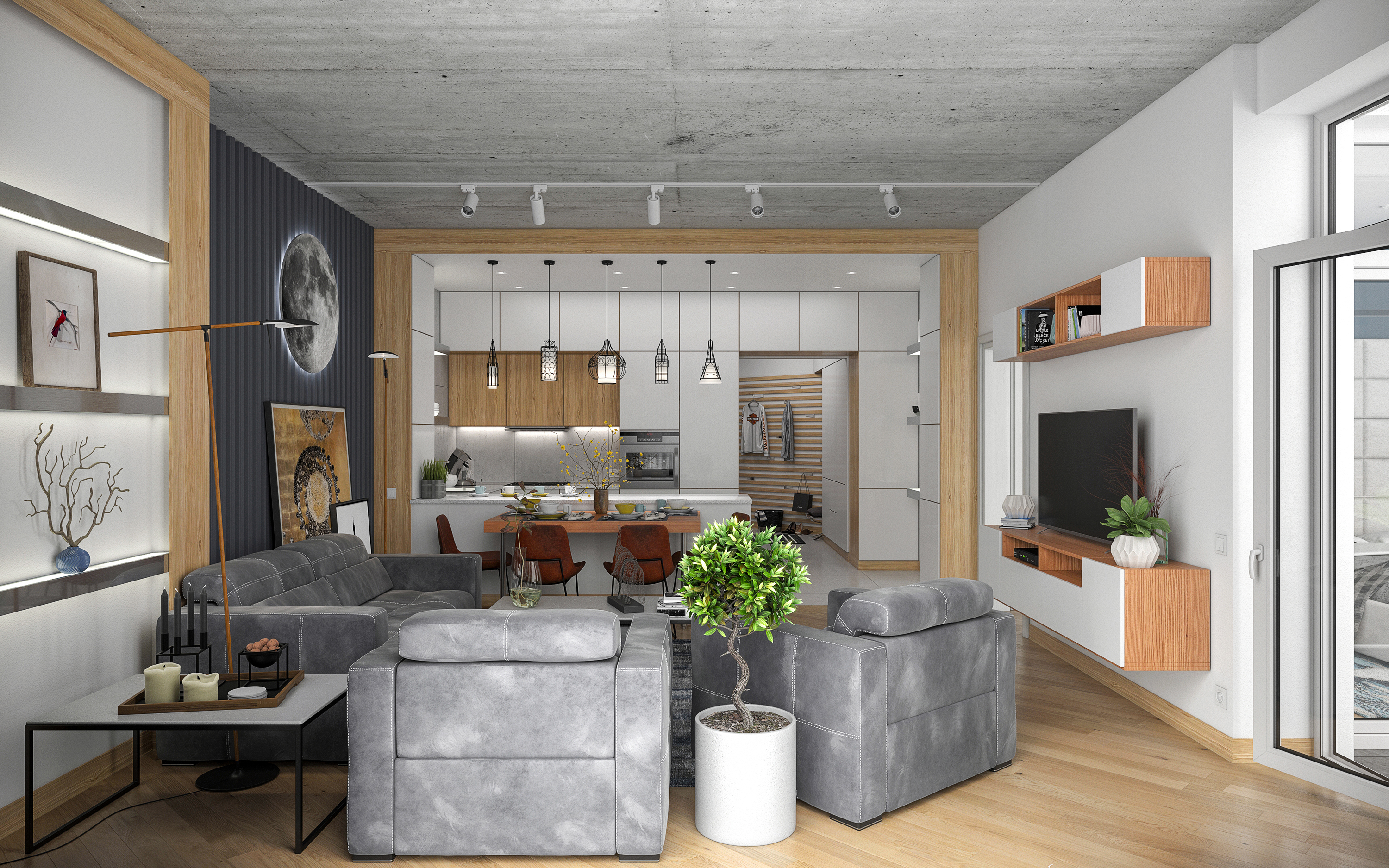 Appartamento con una camera da letto S68 in 3d max corona render immagine