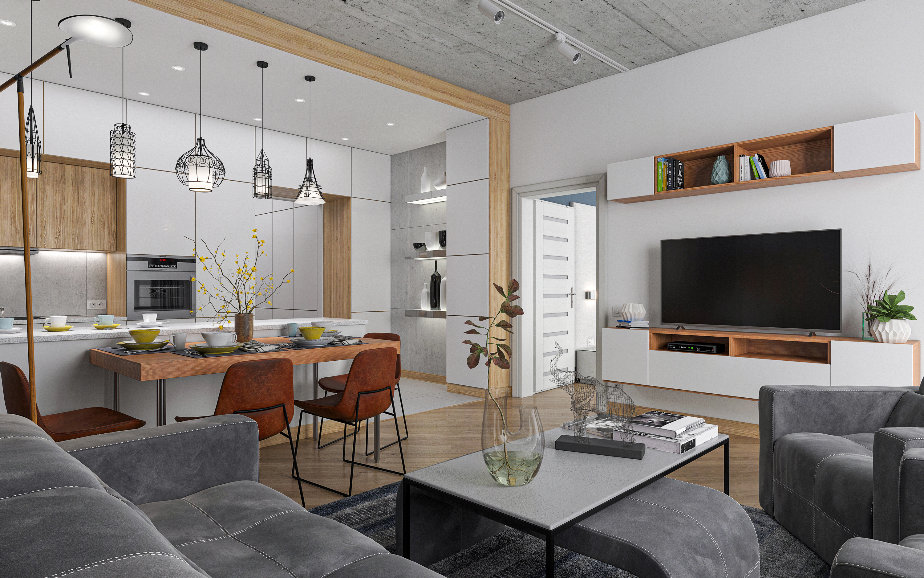 Ein-Zimmer-Wohnung S68 in 3d max corona render Bild