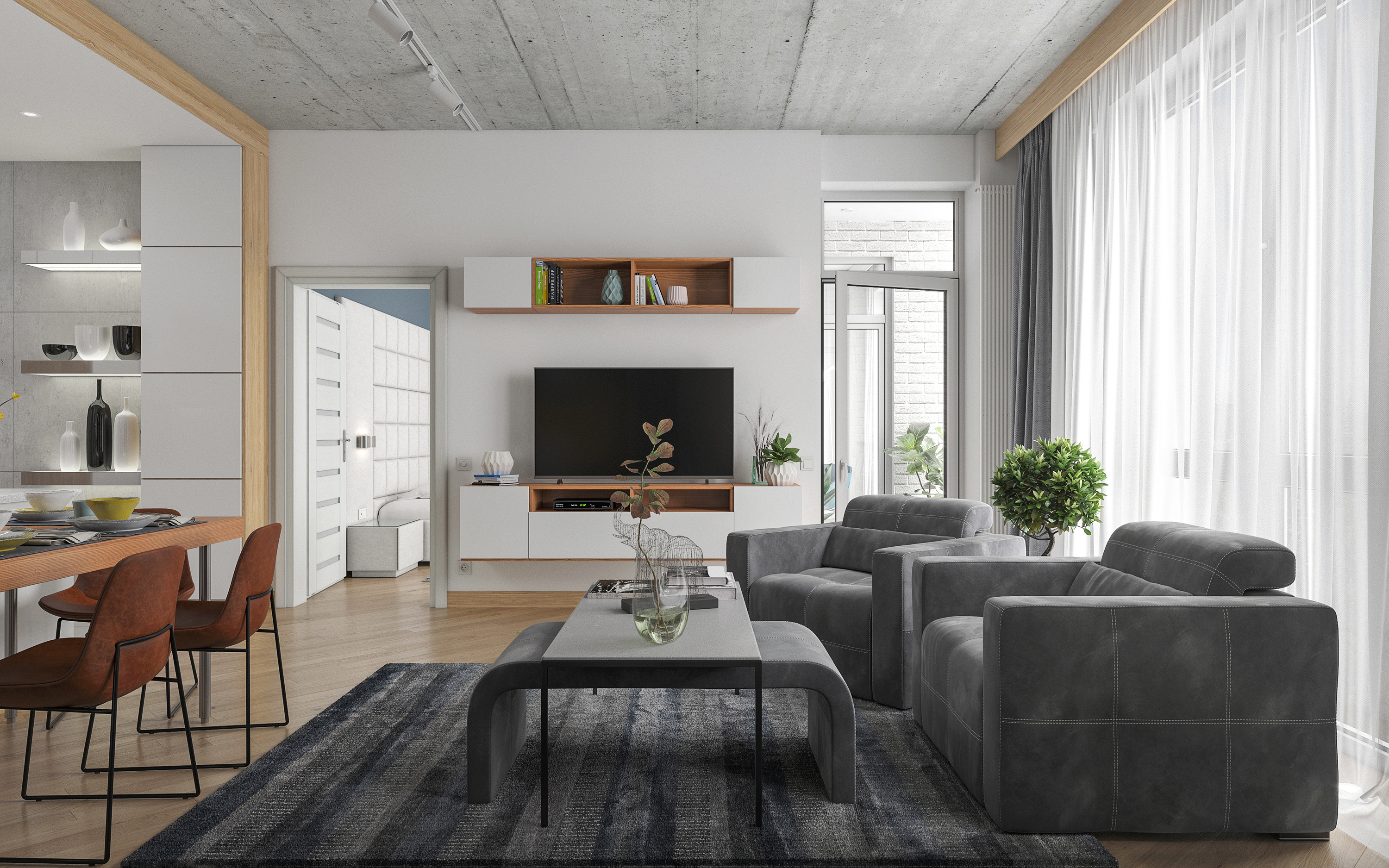 Двухкомнатная квартира S68 в 3d max corona render изображение