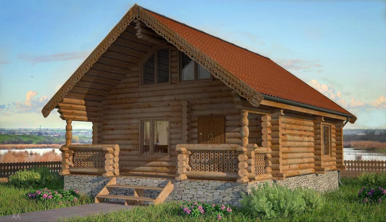 House from logs in 3d max vray image