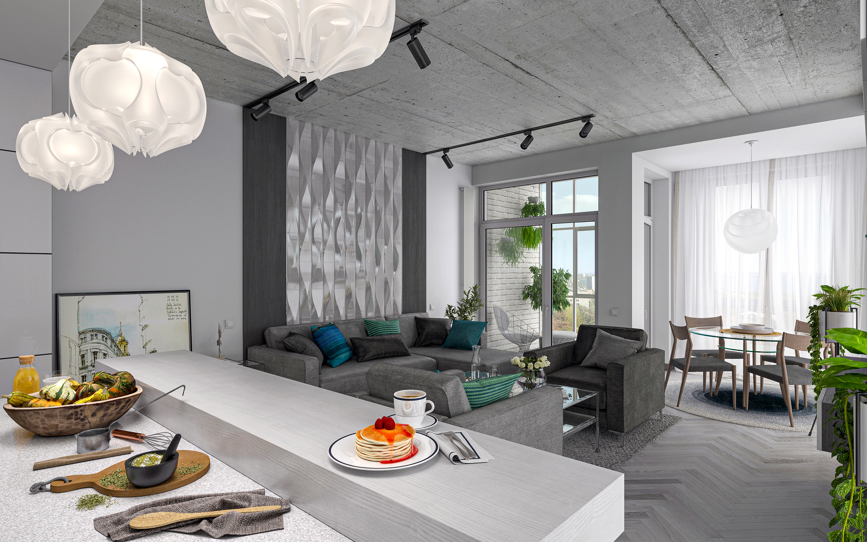 Appartamento con una camera da letto S66 in 3d max corona render immagine