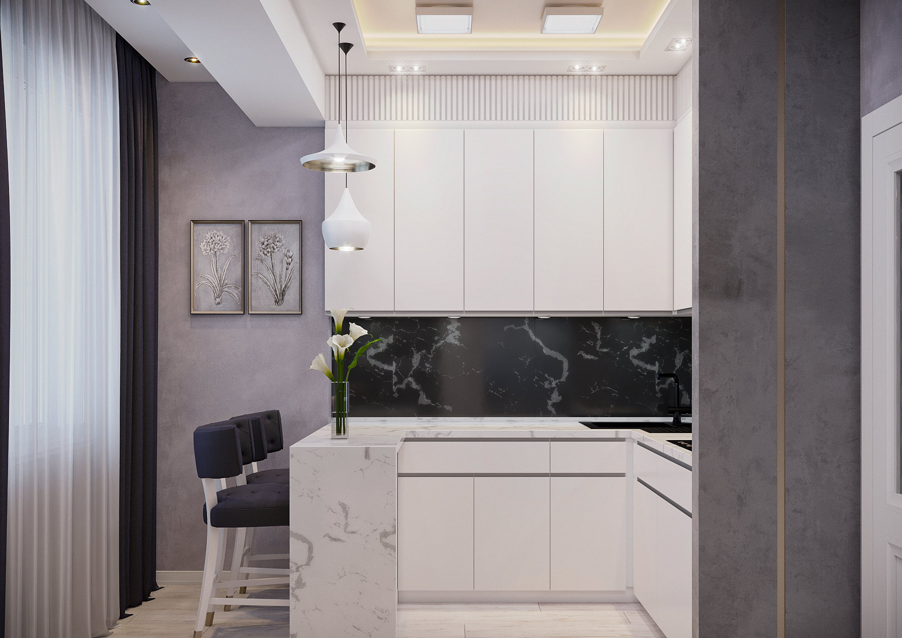 Kitchen-dining room in 3d max corona render image