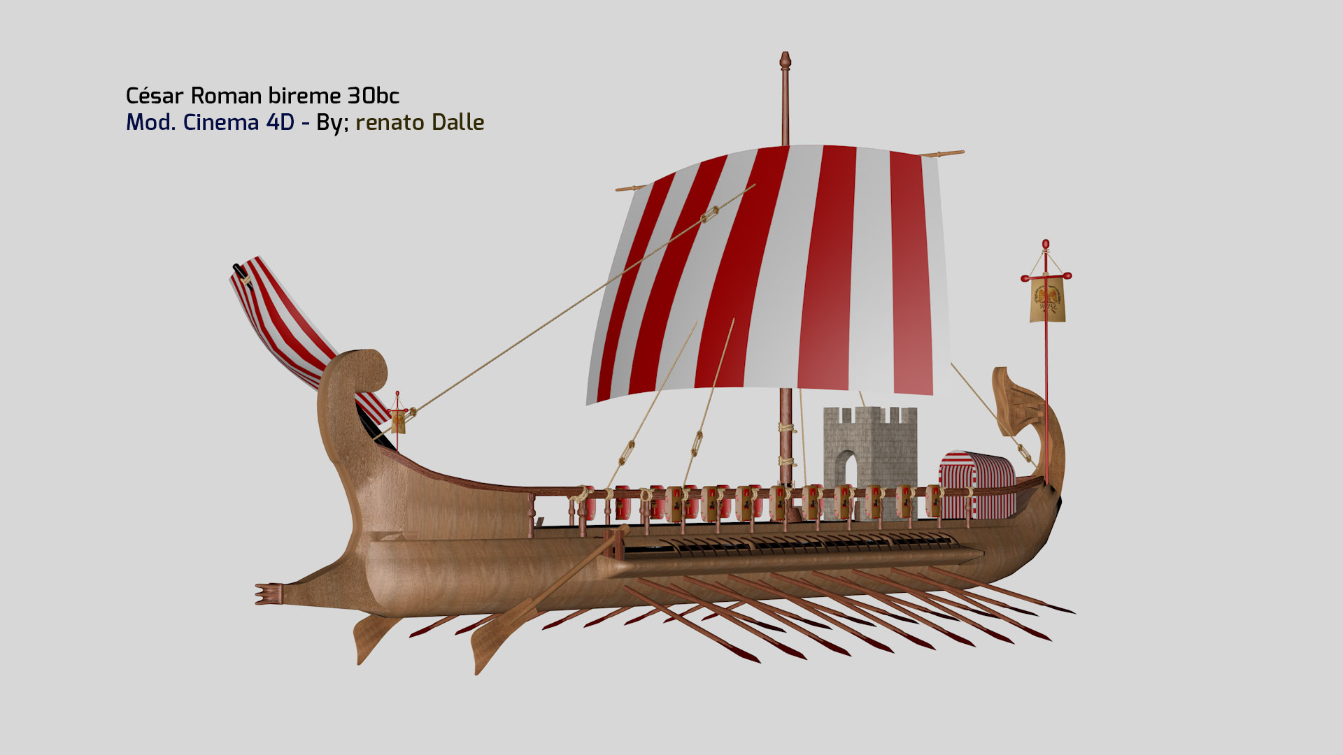 imagen de barco romano en Cinema 4d maxwell render
