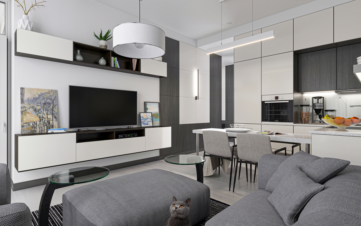 Three-room apartment S64 in 3d max corona render image