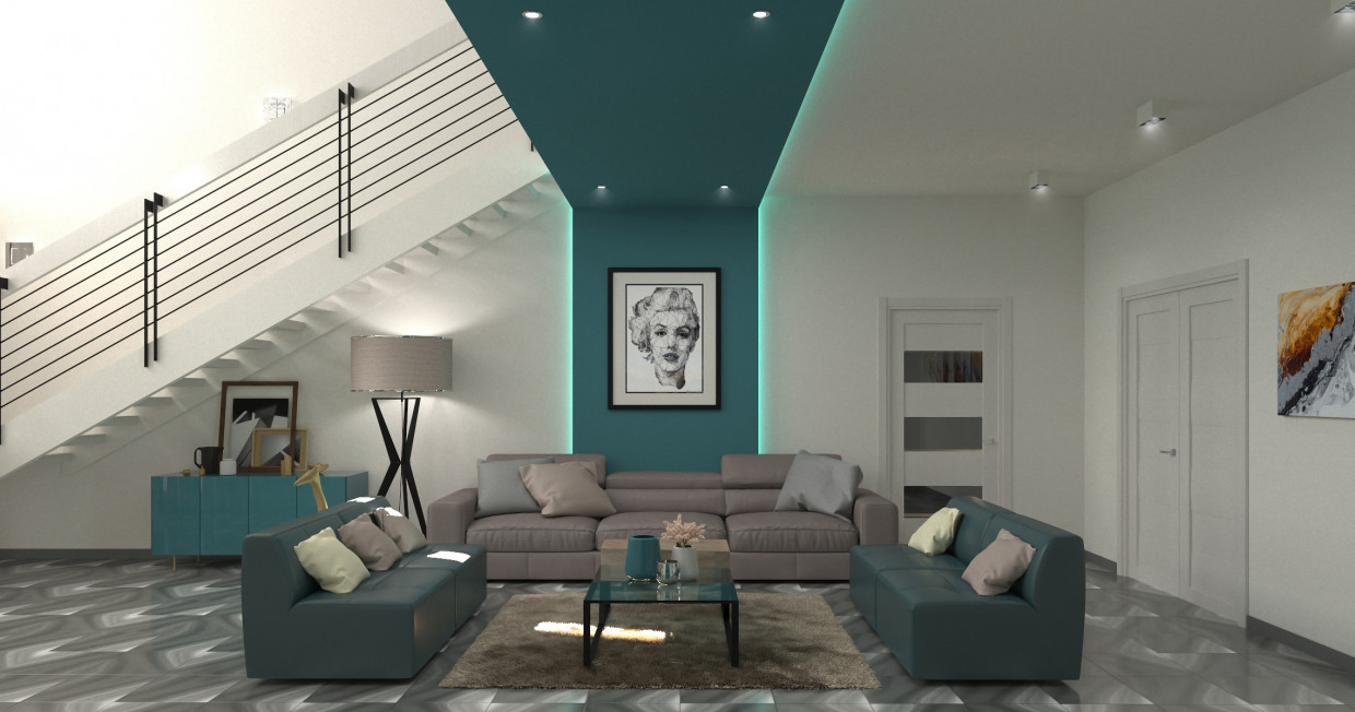 гостиная в коттедже в 3d max corona render изображение