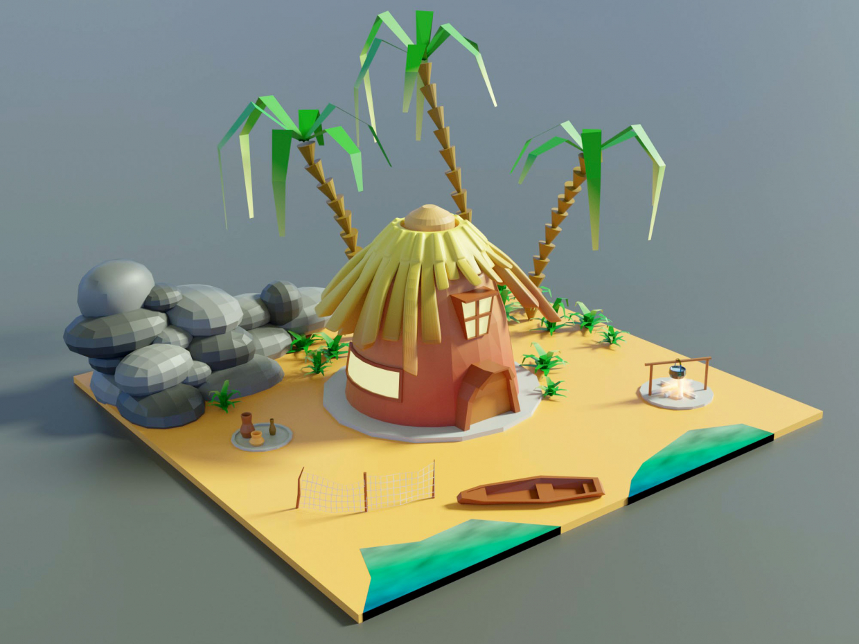 द्वीप का किनारा Blender cycles render में प्रस्तुत छवि