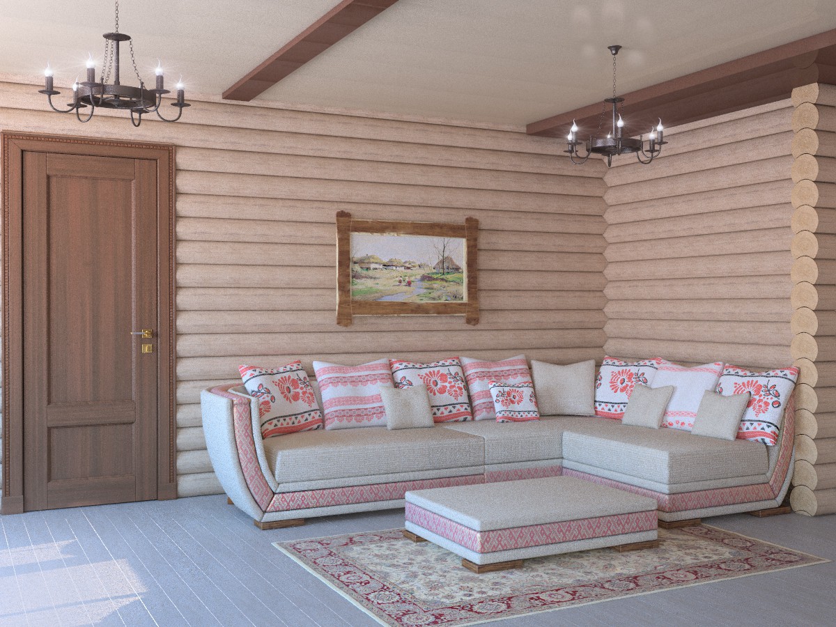 Living room and bedroom in patriotic style in 3d max vray image